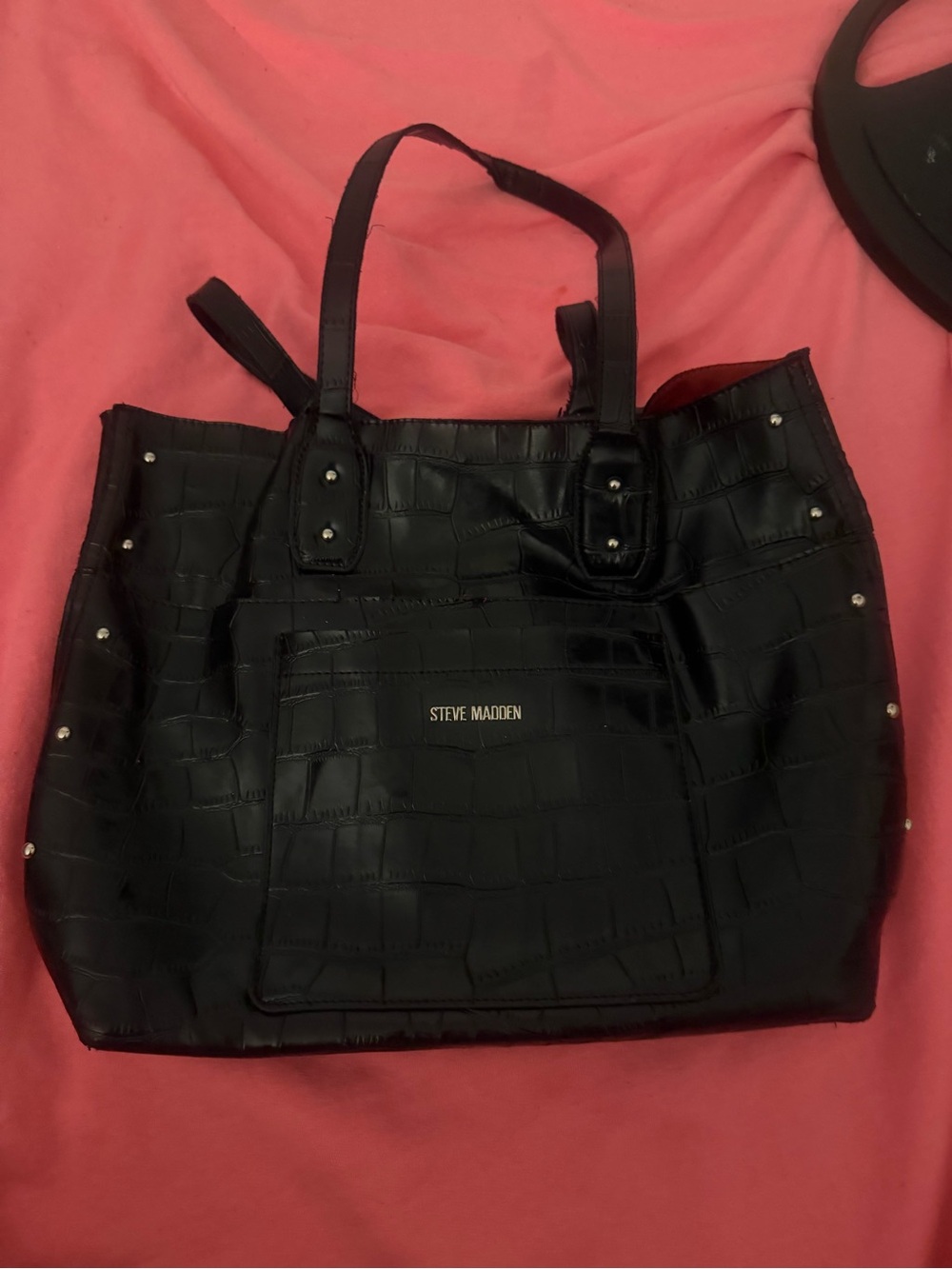Steve Madden Black Croc-Embossed Tote with Stud Accents